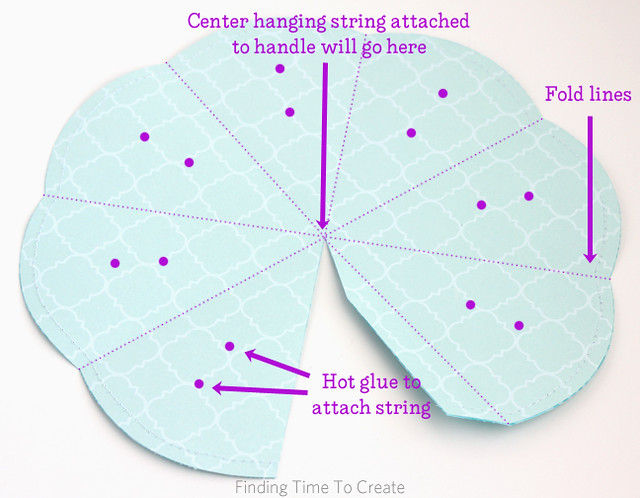 Glue strings to underside of umbrella